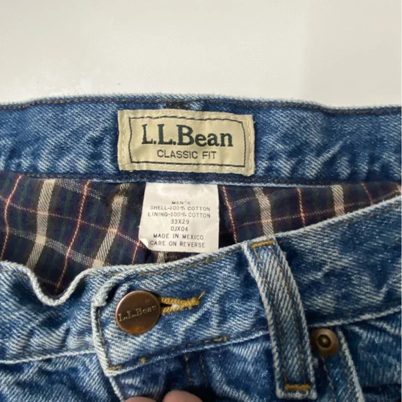 L.L. Bean Men's Flannel Lined Jeans Size 33 x 29 Classic Fit, Blue and Broken-In - Picture 9 of 12